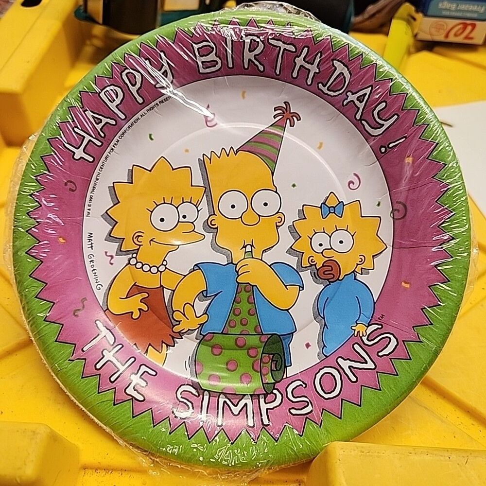 Lot Of 2 Simpsons 1990 Happy Birthday 8ct 7" Paper Plates New Vintage Sealed